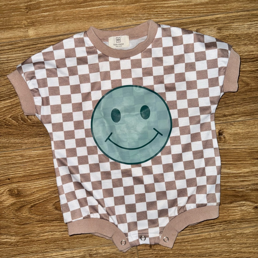 Huds + Hanes Checkered Smile Romper - 6-9Month